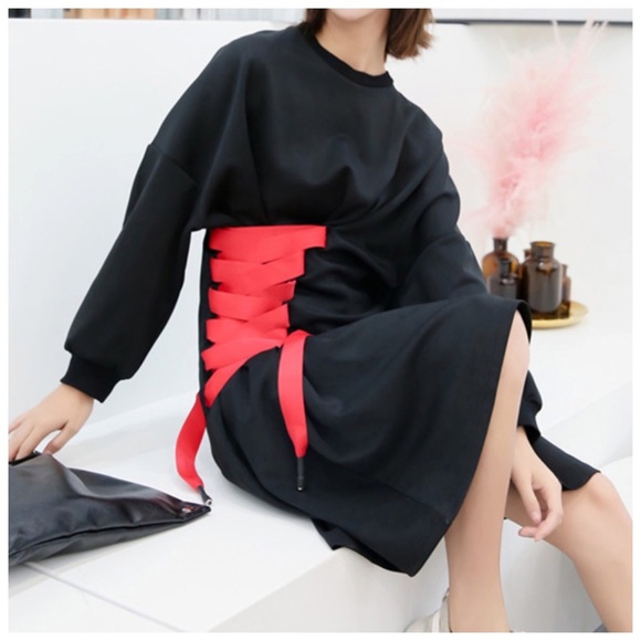 ❤️ Red Accent Ribbon Oversize Tunic Top - Picture 3 of 6